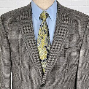 Haggar Blazer Men 44L Black Gray Blue Glen‎ Plaid Lambswool Classic Jacket